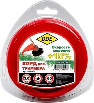 Леска триммерная DDE Speed line (3,0 ммх60 м; звезда; красная) 644-962