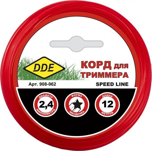 Леска триммерная DDE Speed line (2,4 ммх12 м; звезда; красная) 908-962