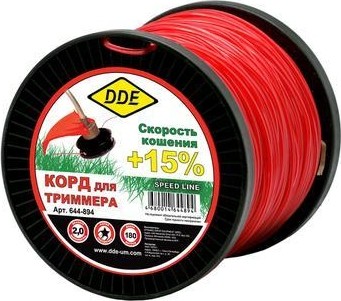 Леска триммерная DDE Speed line (2,0 ммх180 м; звезда; красная) 644-894