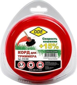 Леска триммерная DDE Speed line (2,7 ммх45 м; звезда; красная) 910-508