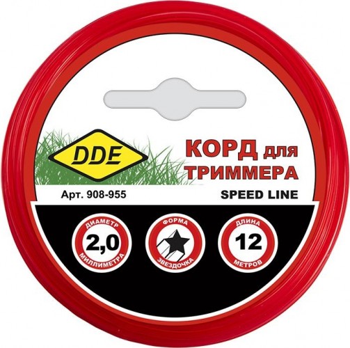 Леска триммерная DDE Speed line (2,0 ммх12 м; звезда; красная) 908-955