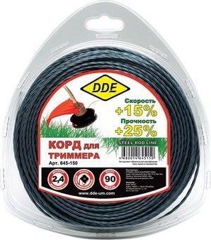 Леска триммерная DDE Steel rod line (2,4 ммх90 м; крест витой армир.; голубая/красная) 645-150
