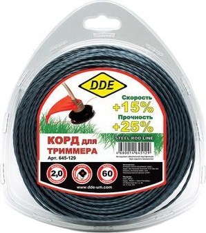 Леска триммерная DDE Steel rod line (2,0 ммх60 м; крест витой армир.; голубая/красная) 645-129
