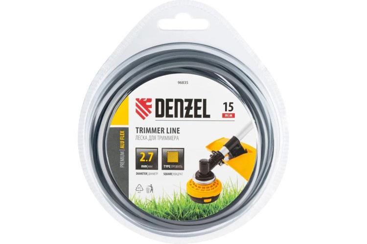 Леска триммерная Denzel ALUFLEX армированная алюминием квадратная, 2,7 мм х 15 м. 96835