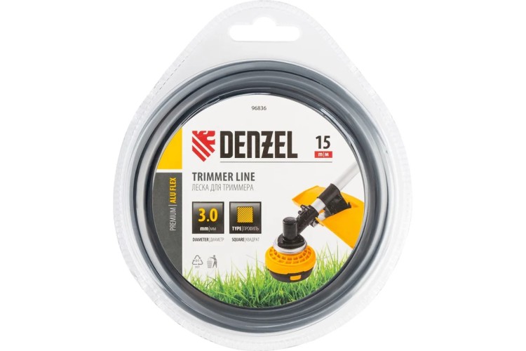 Леска триммерная Denzel ALUFLEX армированная алюминием квадратная, 3,0 мм х 15 м. 96836