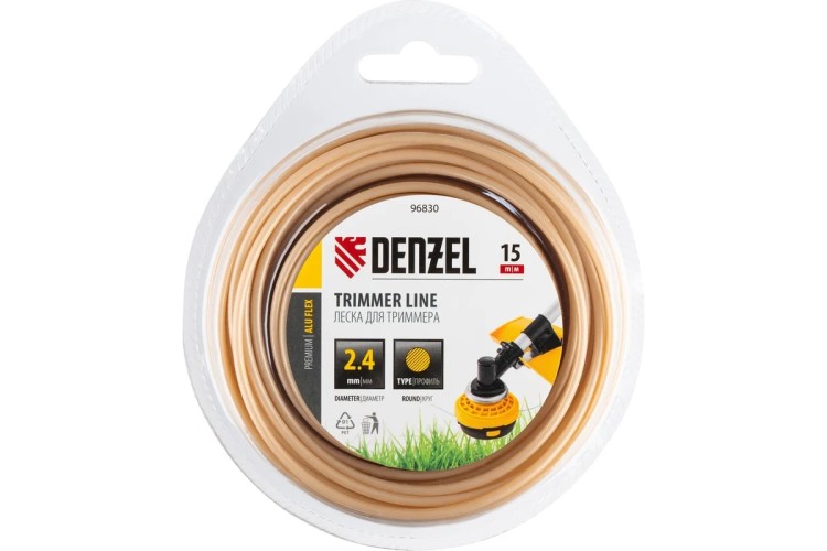 Леска триммерная Denzel ALUFLEX армированная алюминием круглая, 2,4 мм х 15 м. 96830
