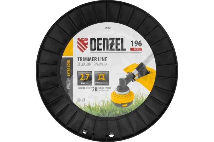 Леска триммерная Denzel EXTRA CORD двухкомпонентная витой квадрат, 2,7 мм х 196 м. 96824 - изображение 3