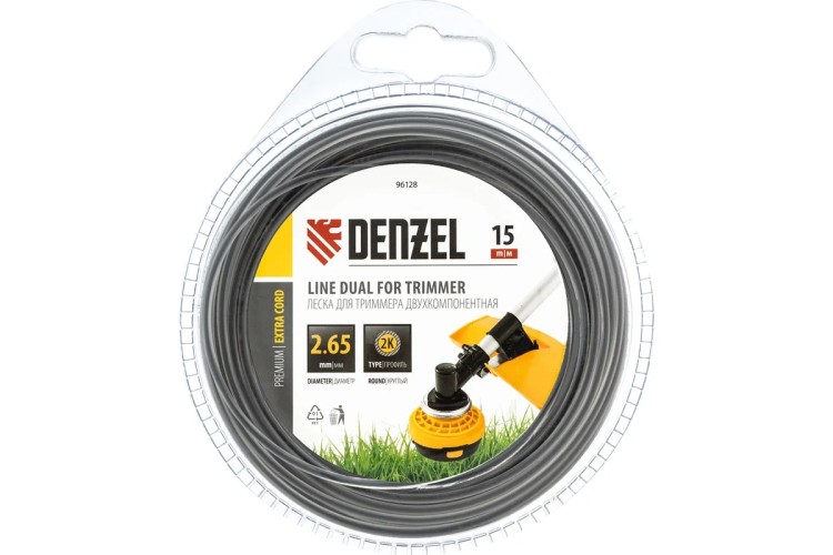 Леска триммерная Denzel EXTRA CORD двухкомпонентная круглая 2,65 мм 15 м. 96128