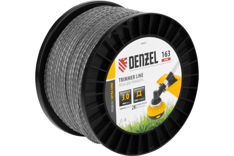 Леска триммерная Denzel EXTRA CORD двухкомпонентная витой квадрат, 3,0 мм х 163 м. 96825