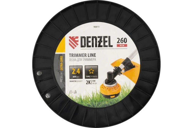 Леска триммерная Denzel EXTRA CORD двухкомпонентная звезда, 2,4 мм х 260 м. 96813 - изображение 3