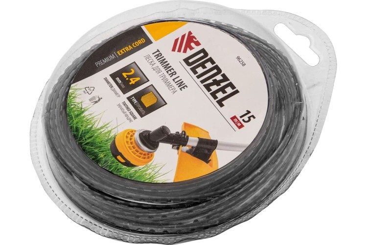 Леска триммерная Denzel EXTRA CORD двухкомпонентная зубчатый квадрат, 2,4 мм х 15 м. 96258 - изображение 2