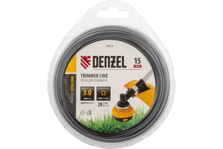 Леска триммерная Denzel EXTRA CORD двухкомпонентная звезда, 3,0 мм х 15 м. 96219