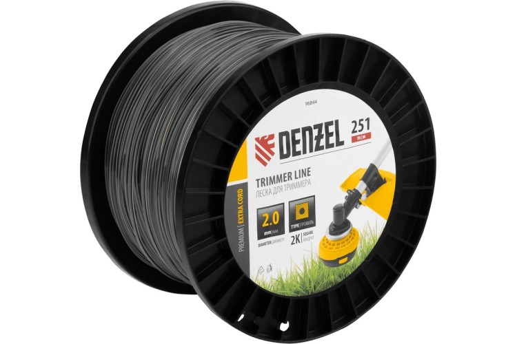 Леска триммерная Denzel EXTRA CORD двухкомпонентная квадрат, 2,0 мм х 251 м. 96844