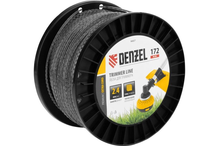 Леска триммерная Denzel EXTRA CORD двухкомпонентная зубчатый квадрат, 2,4 мм х 172 м. 96827