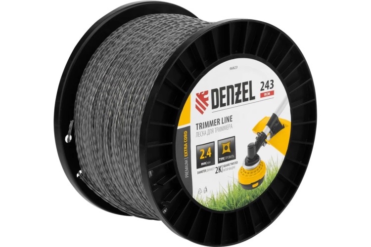Леска триммерная Denzel EXTRA CORD двухкомпонентная витой квадрат, 2,4 мм х 243 м. 96823