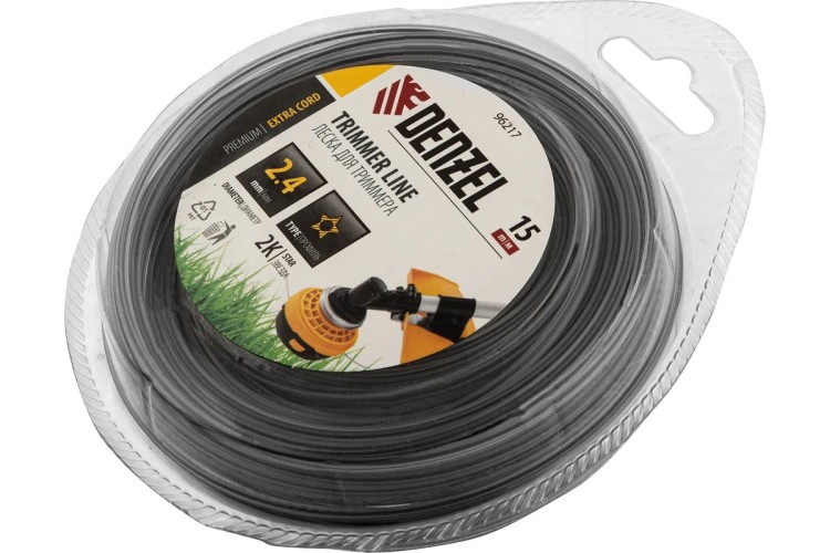 Леска триммерная Denzel EXTRA CORD двухкомпонентная звезда, 2,4 мм х 15 м. 96217 - изображение 2