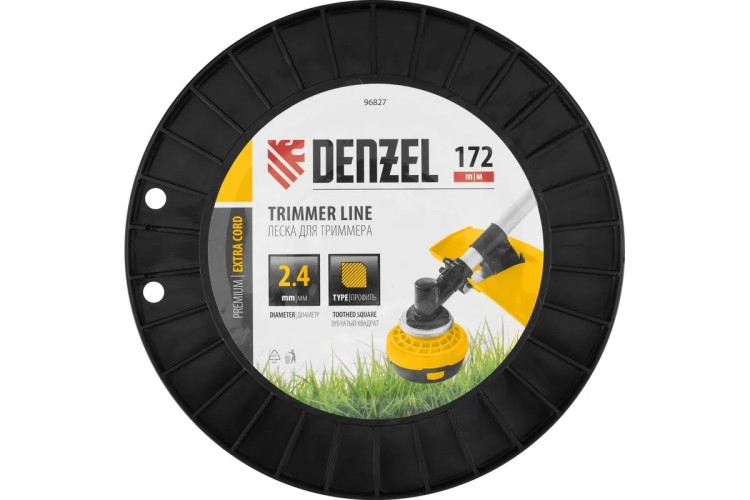 Леска триммерная Denzel EXTRA CORD двухкомпонентная зубчатый квадрат, 2,4 мм х 172 м. 96827 - изображение 3