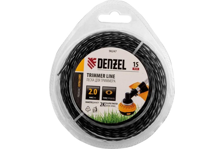 Леска триммерная Denzel EXTRA CORD двухкомпонентная эллипс, 2,0 мм х 15 м. 96247