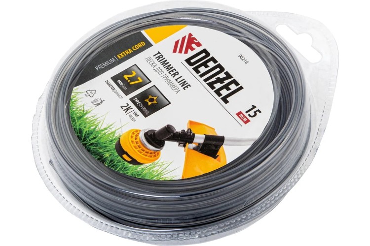 Леска триммерная Denzel EXTRA CORD двухкомпонентная звезда, 2,7 мм х 15 м. 96218 - изображение 2