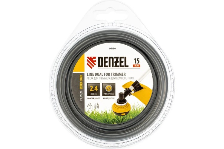 Леска триммерная Denzel EXTRA CORD двухкомпонентная круглая 2,4мм х 15м. 96180