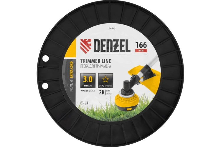 Леска триммерная Denzel EXTRA CORD двухкомпонентная звезда, 3,0 мм х 166 м. 96843 - изображение 3