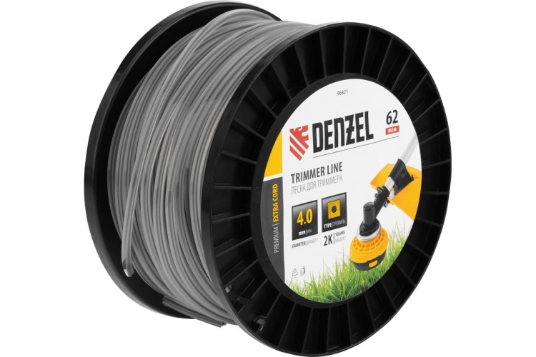 Леска триммерная Denzel EXTRA CORD двухкомпонентная квадрат, 4,0 мм х 62 м. 96821