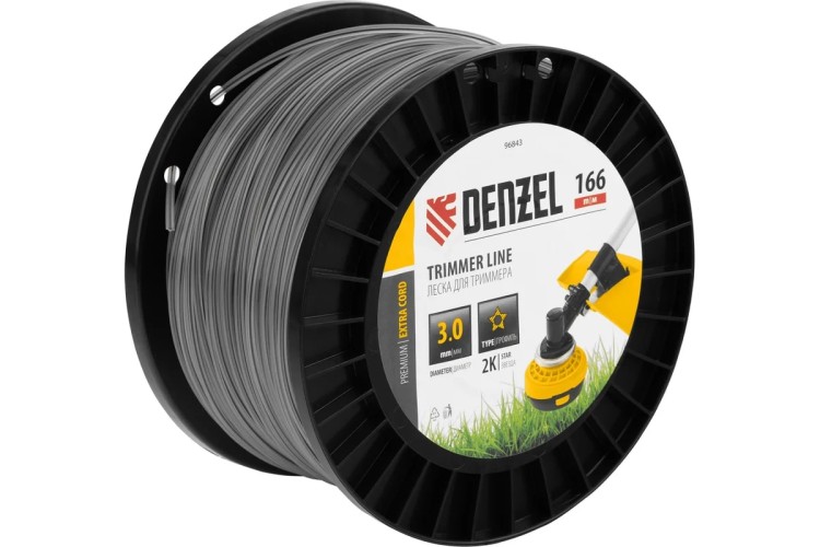 Леска триммерная Denzel EXTRA CORD двухкомпонентная звезда, 3,0 мм х 166 м. 96843