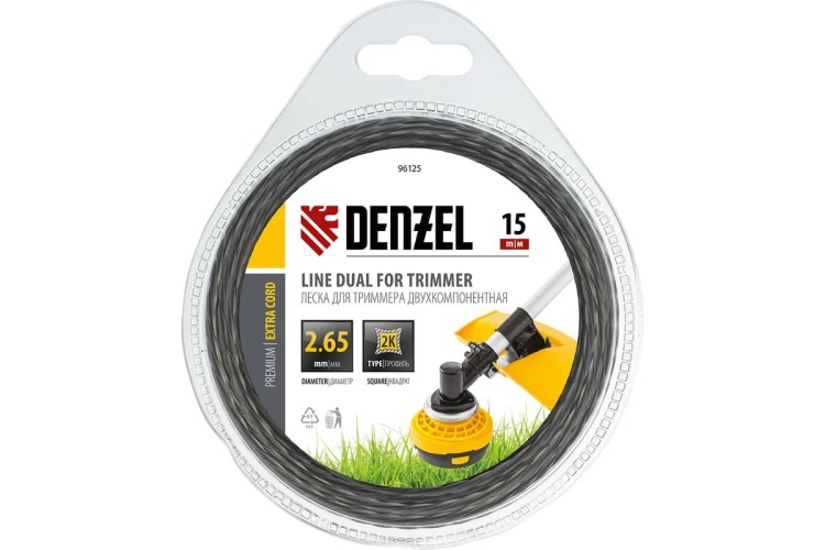 Леска триммерная Denzel EXTRA CORD двухкомпонентная квадрат 2,65 мм 15 м. 96125