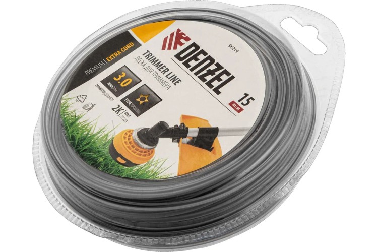 Леска триммерная Denzel EXTRA CORD двухкомпонентная звезда, 3,0 мм х 15 м. 96219 - изображение 2