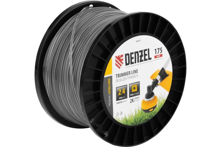 Леска триммерная Denzel EXTRA CORD двухкомпонентная квадрат, 2,4 мм х 175 м. 96818