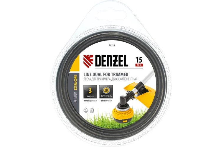 Леска триммерная Denzel EXTRA CORD двухкомпонентная круглая 3,0 мм 15 м. 96129