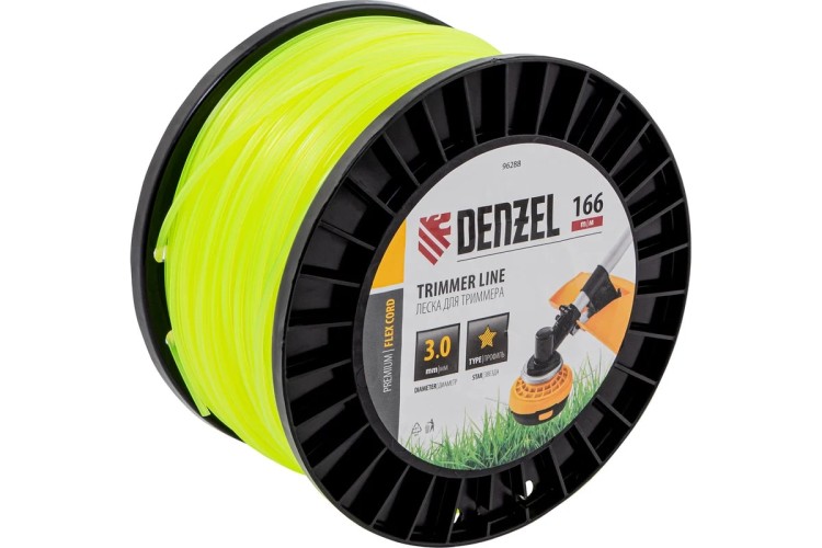 Леска триммерная Denzel FLEX CORD звезда, 3,0 мм х 166 м. 96288