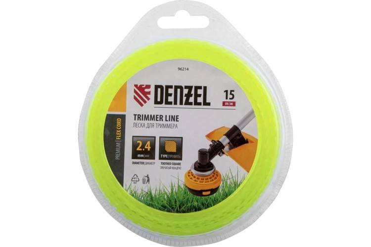 Леска триммерная Denzel FLEX CORD зубчатый квадрат, 2,4 мм х 15 м. 96214