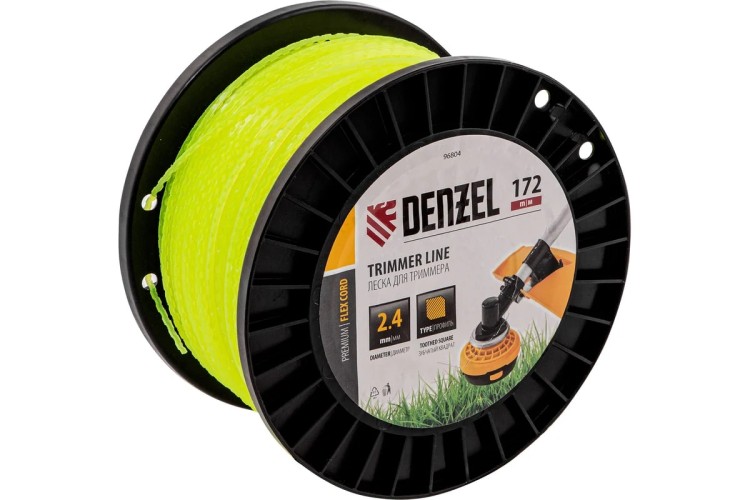 Леска триммерная Denzel FLEX CORD зубчатый квадрат, 2,4 мм х 172 м. 96804