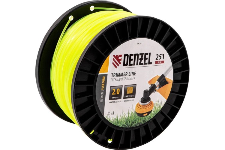 Леска триммерная Denzel FLEX CORD квадрат, 2,0 мм х 251 м. 96291