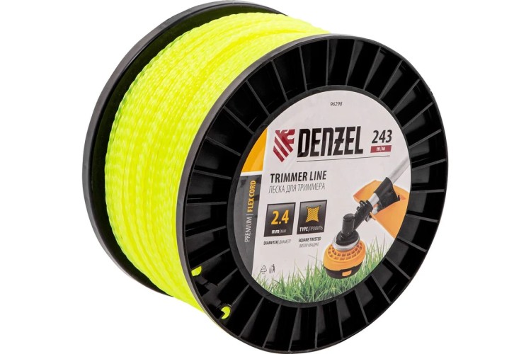 Леска триммерная Denzel FLEX CORD витой квадрат, 2,4 мм х 243 м. 96298