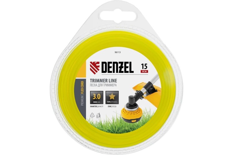 Леска триммерная Denzel FLEX CORD звезда 3 мм х 15 м. 96113