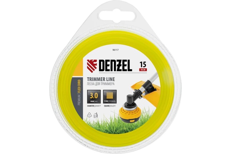 Леска триммерная Denzel FLEX CORD квадрат 3 мм х 15 м. 96117