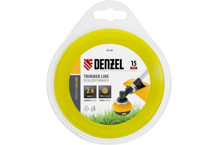 Леска триммерная Denzel FLEX CORD круглая 2,4 мм х15 м. 96108