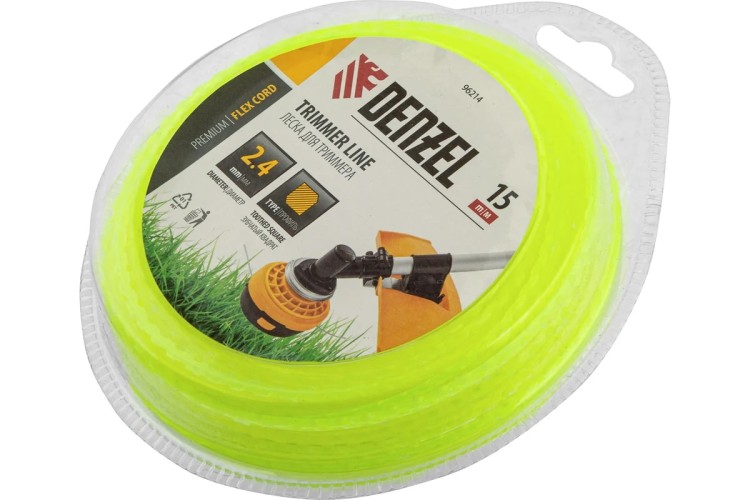 Леска триммерная Denzel FLEX CORD зубчатый квадрат, 2,4 мм х 15 м. 96214 - изображение 2
