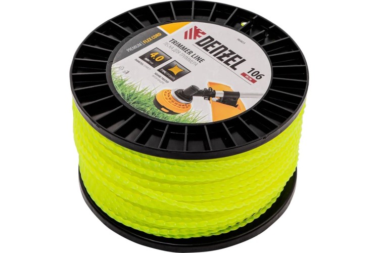 Леска триммерная Denzel FLEX CORD витой квадрат, 4,0 мм х 106 м. 96803 - изображение 2