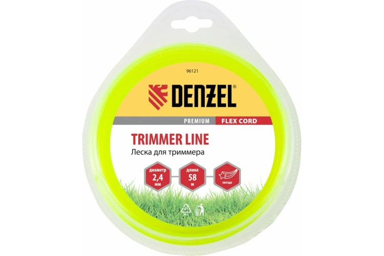 Леска триммерная Denzel FLEX CORD звезда 2,4 мм х 58 м. 96121