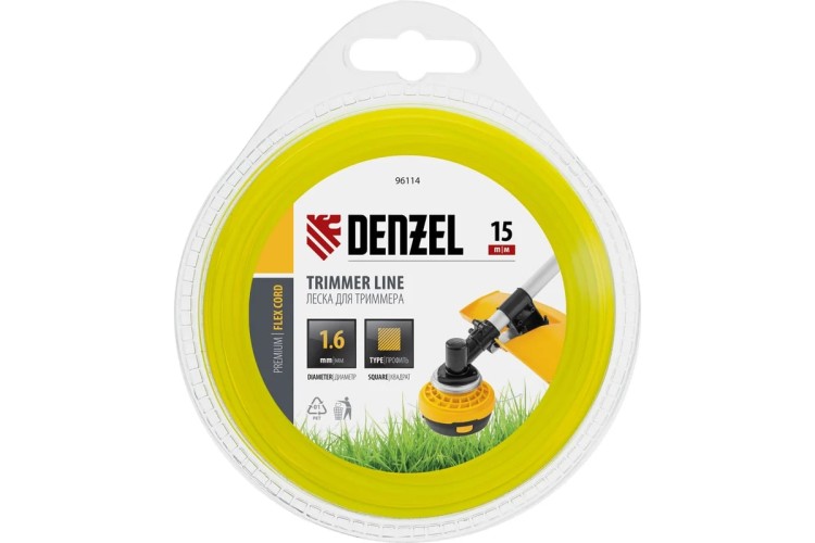 Леска триммерная Denzel FLEX CORD квадрат 1,6 мм х 15 м. 96114