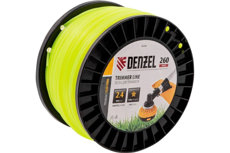 Леска триммерная Denzel FLEX CORD звезда, 2,4 мм х 260 м. 96286