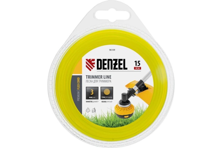 Леска триммерная Denzel FLEX CORD круглая 3 мм х15 м. 96109