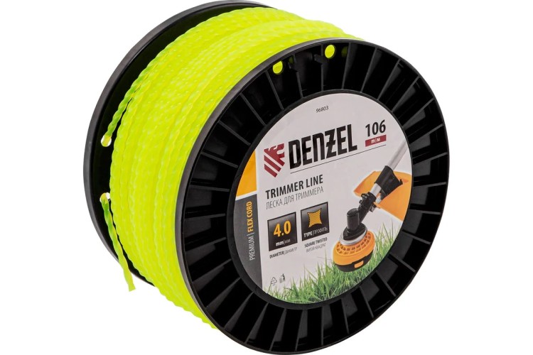 Леска триммерная Denzel FLEX CORD витой квадрат, 4,0 мм х 106 м. 96803