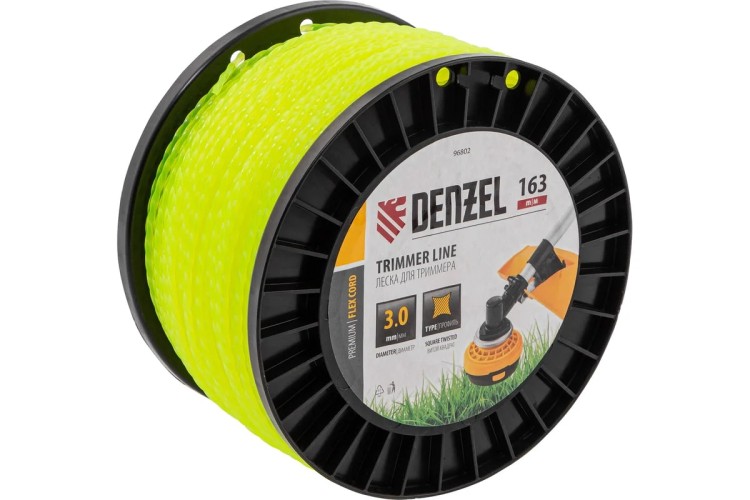 Леска триммерная Denzel FLEX CORD витой квадрат, 3,0 мм х163 м. 96802
