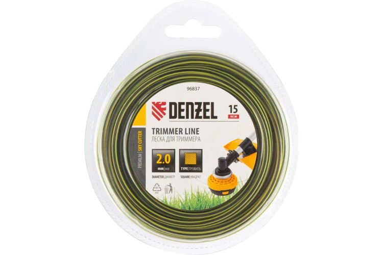 Леска триммерная Denzel SkyCutter двухкомпонентная квадратная, 2,0 мм х 15 м. 96837