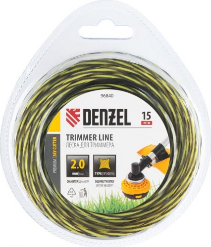 Леска триммерная Denzel SkyCutter двухкомпонентная витая квадратная, 2,0 мм х 15 м. 96840 - изображение 2