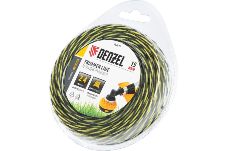 Леска триммерная Denzel SkyCutter двухкомпонентная витая квадратная, 2,4 мм х 15 м. 96841 - изображение 2